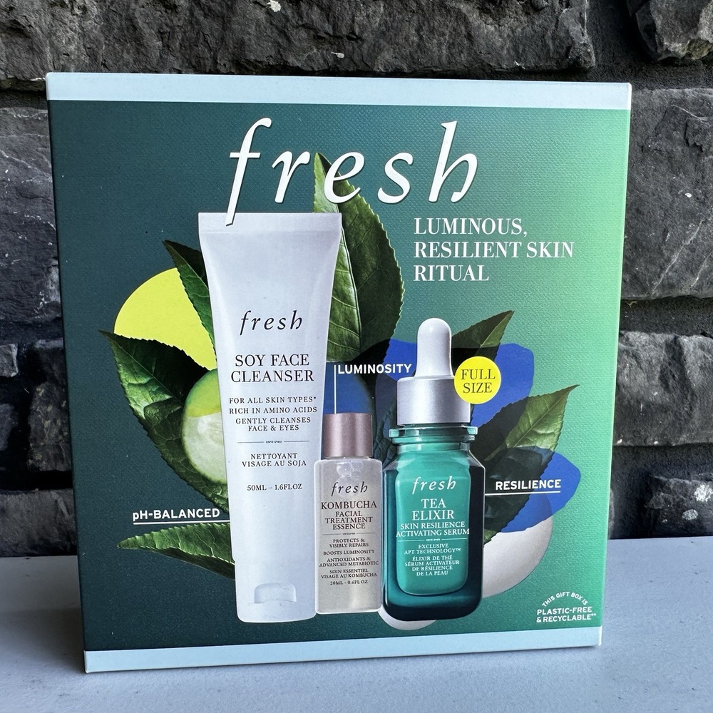 Fresh Luminous Resilient Skin Ritual Set Soy Cleanser Tea Elixir Treatment NEW